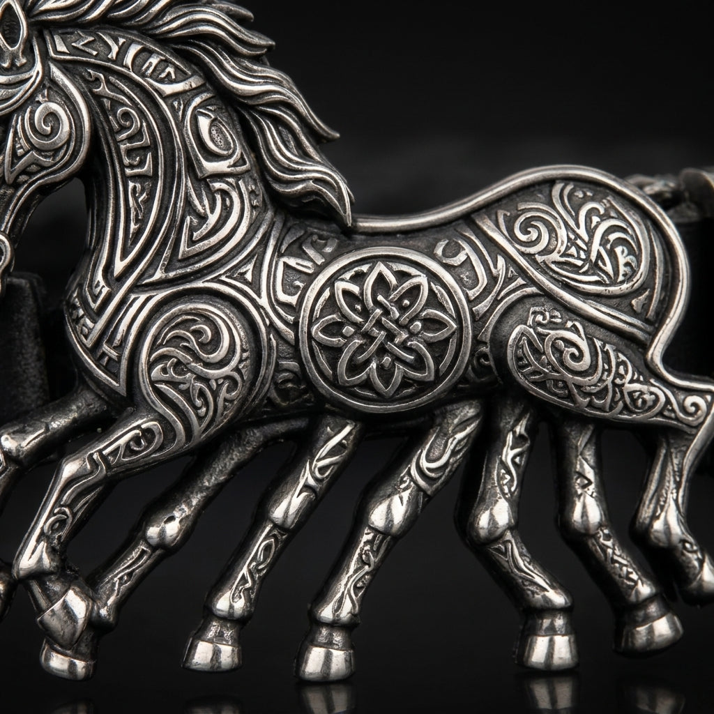 Viking Sleipnir Horse Braided Leather Bracelet — detail