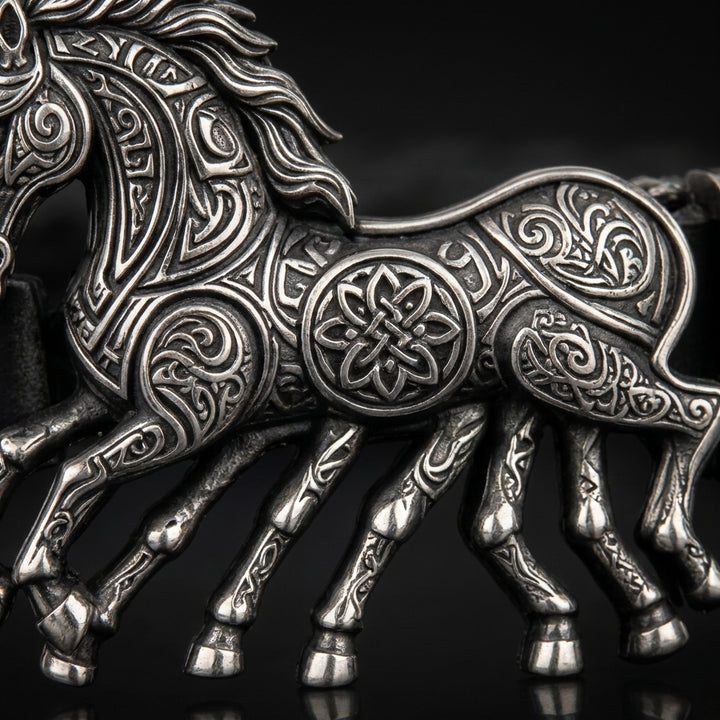 Viking Sleipnir Horse Braided Leather Bracelet — detail