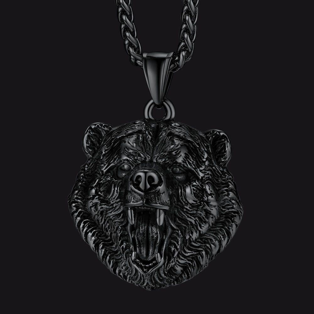Wild Roaring Bear Head Pendant Necklace for Men