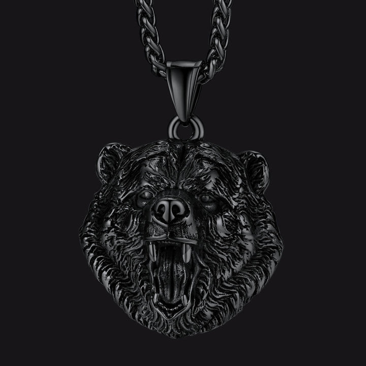 Wild Roaring Bear Head Pendant Necklace for Men