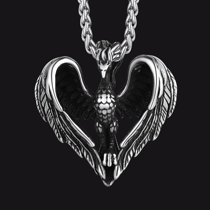 Vintage Phoenix Heart Pendant Necklace for Men