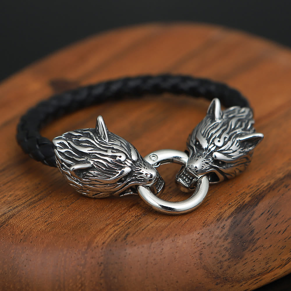 Odin's Wolves Leather Bracelet