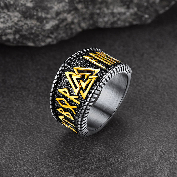 Norse Viking Valknut Ring with Rune for Men
