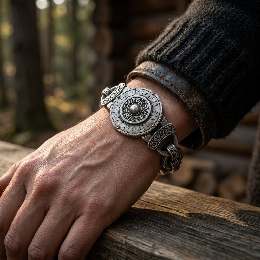 Viking Shield Wall Chain Bracelet — worn
