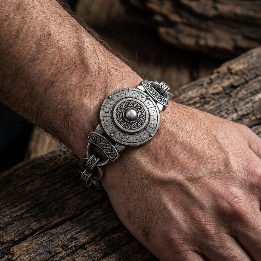 Viking Shield Wall Chain Bracelet — worn