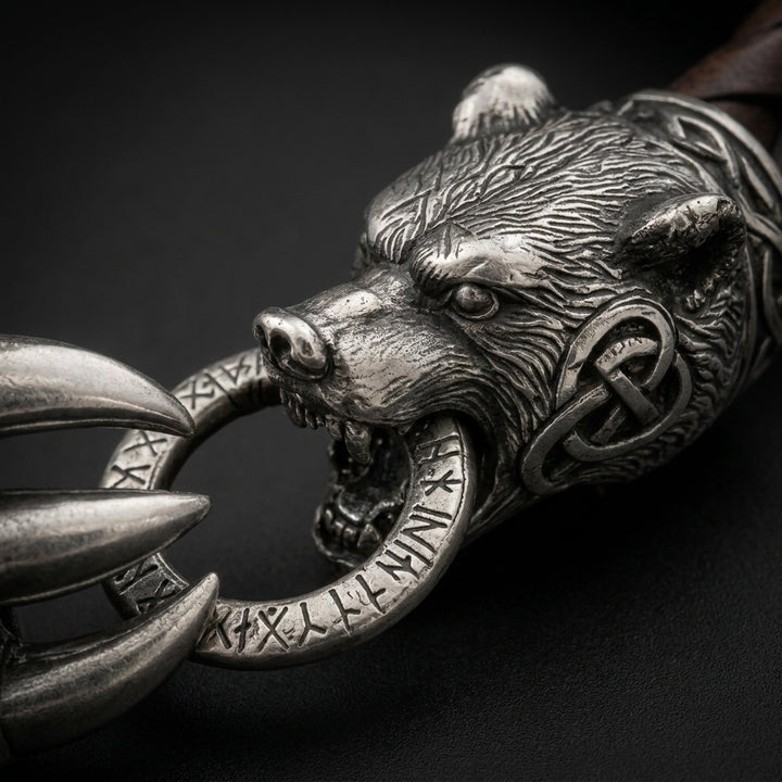 Berserker Bear Claw Leather Bracelet — detail