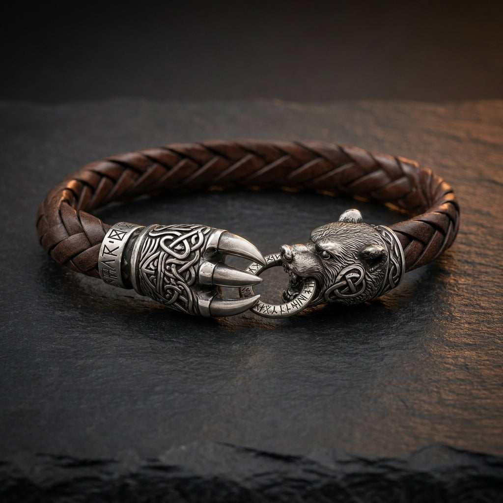 Berserker Bear Claw Leather Bracelet — feature
