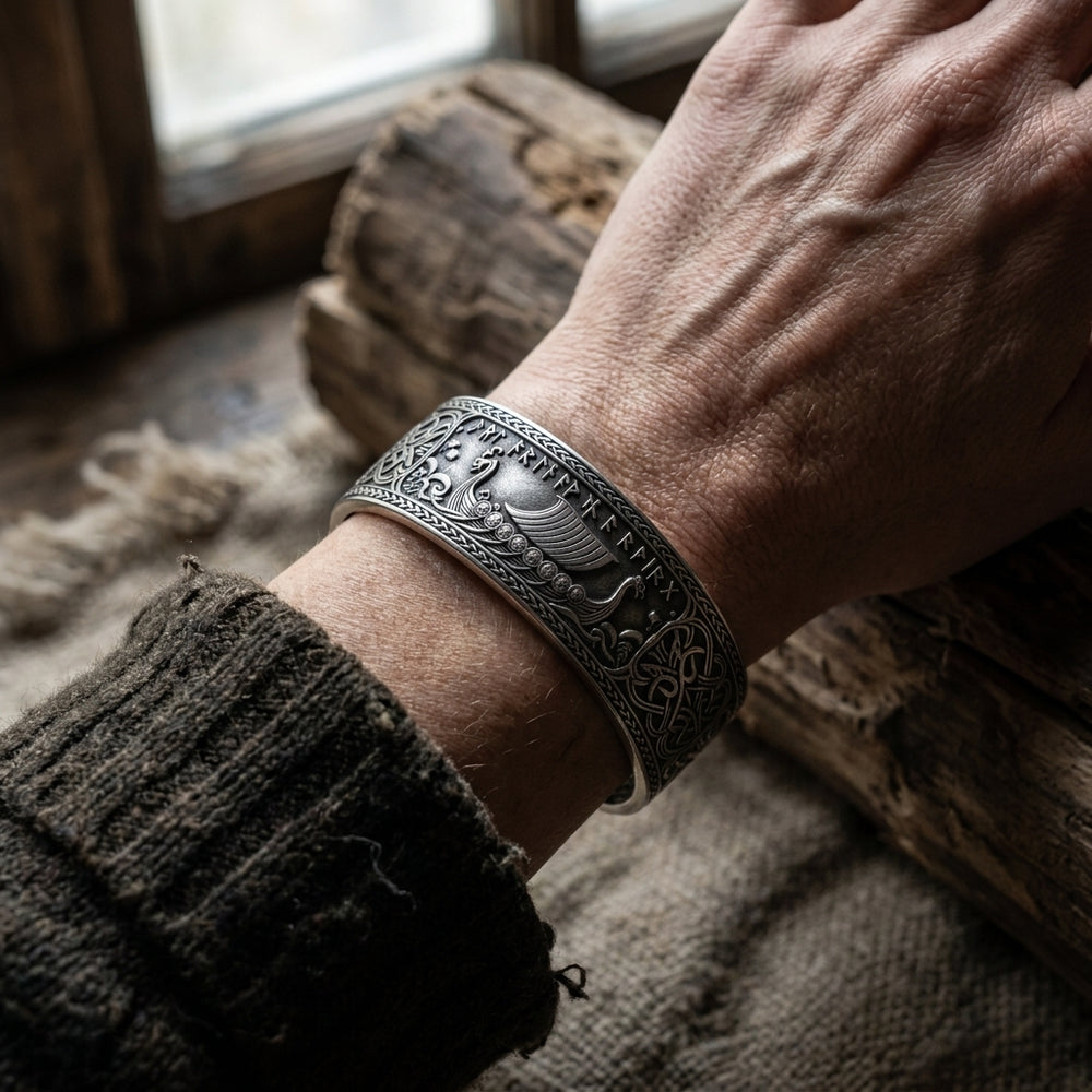 Viking Longship Drakkar Bangle Bracelet — worn