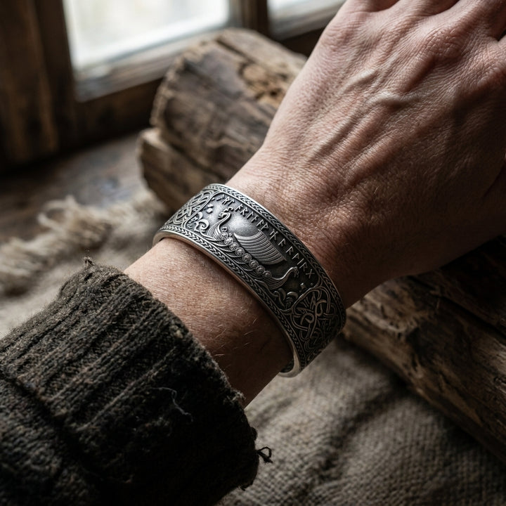 Viking Longship Drakkar Bangle Bracelet — worn