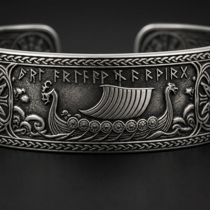 Viking Longship Drakkar Bangle Bracelet — detail