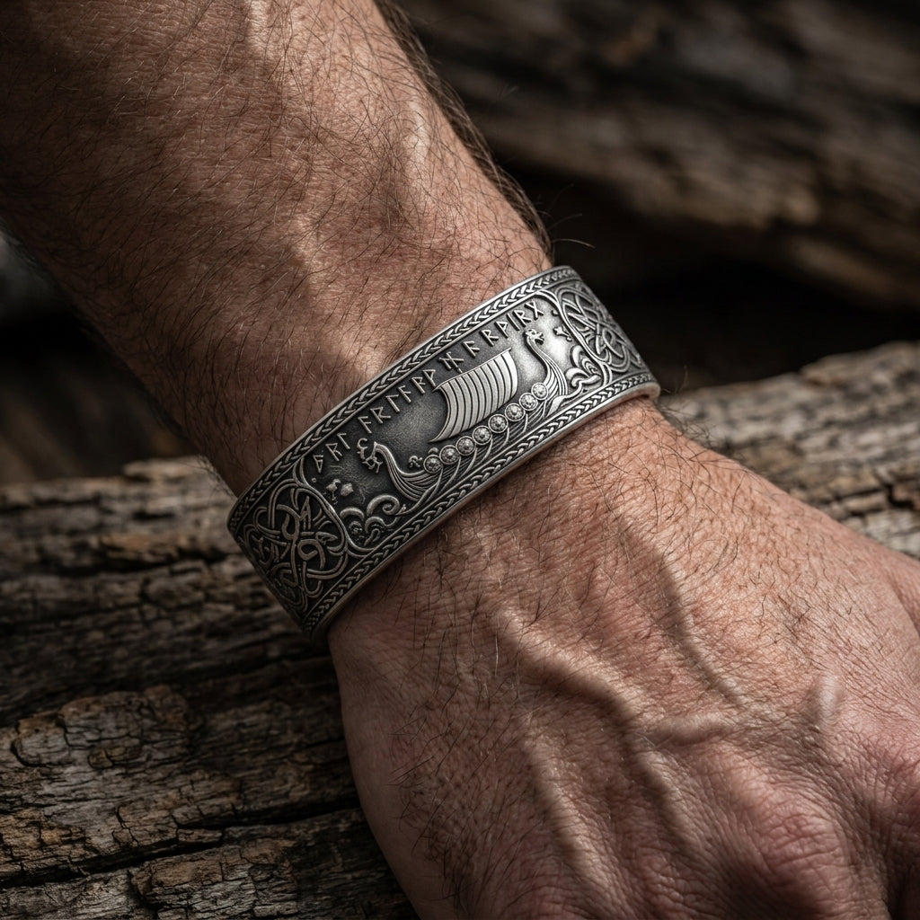 Viking Longship Drakkar Bangle Bracelet — worn