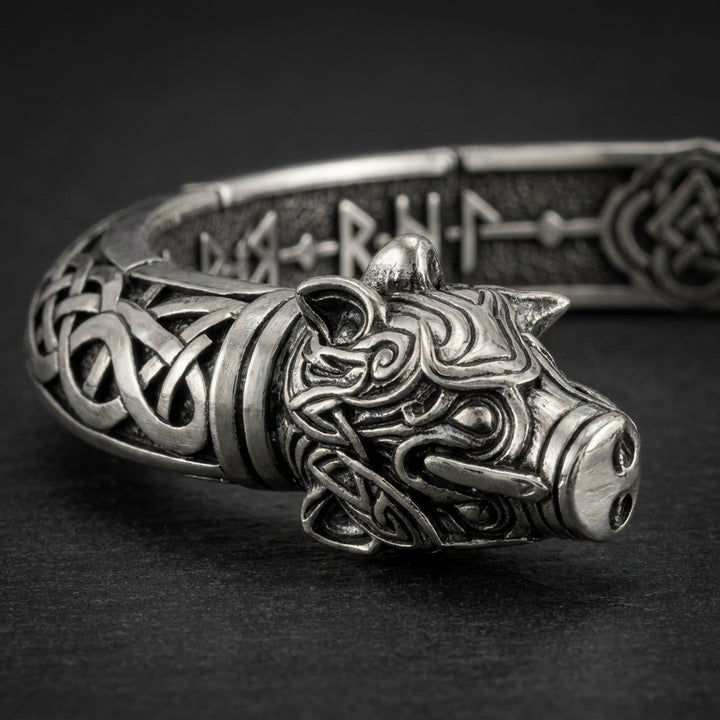 Viking Boar Gullinbursti Cuff Bracelet — detail