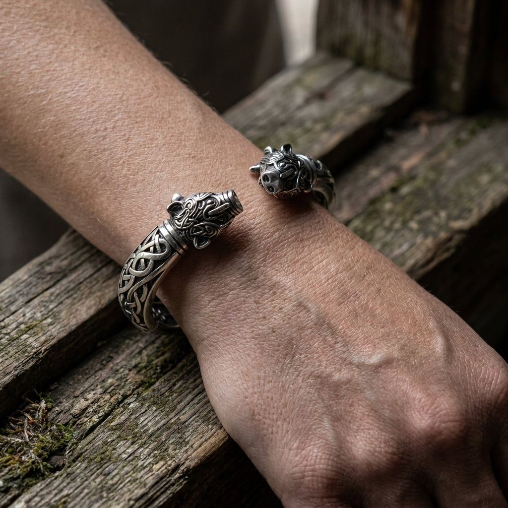 Viking Boar Gullinbursti Cuff Bracelet — worn