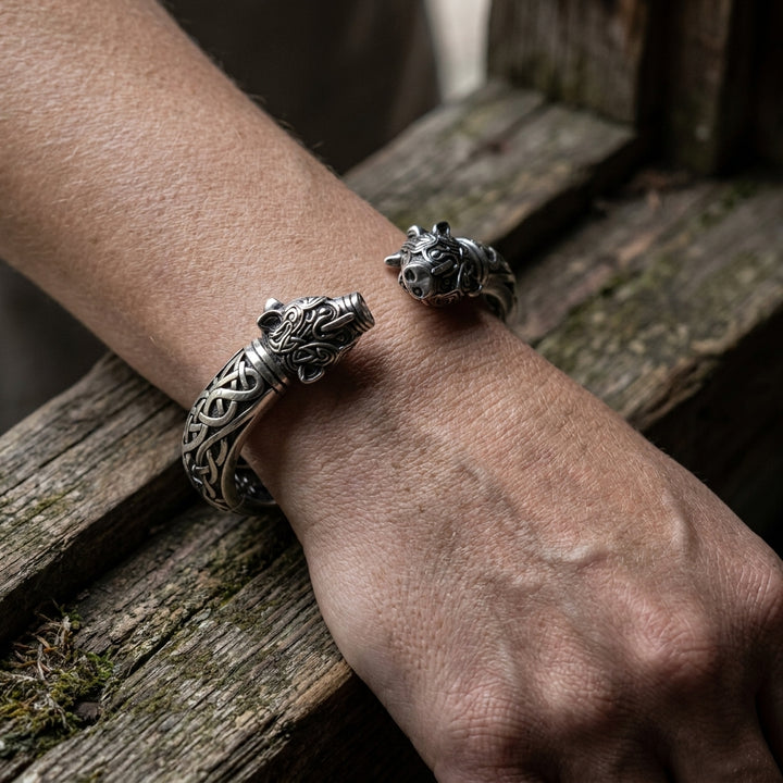 Viking Boar Gullinbursti Cuff Bracelet — worn