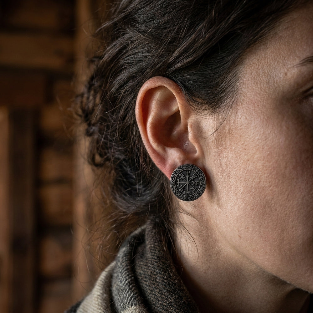 Helm of Awe Aegishjalmur Stud Earrings — worn