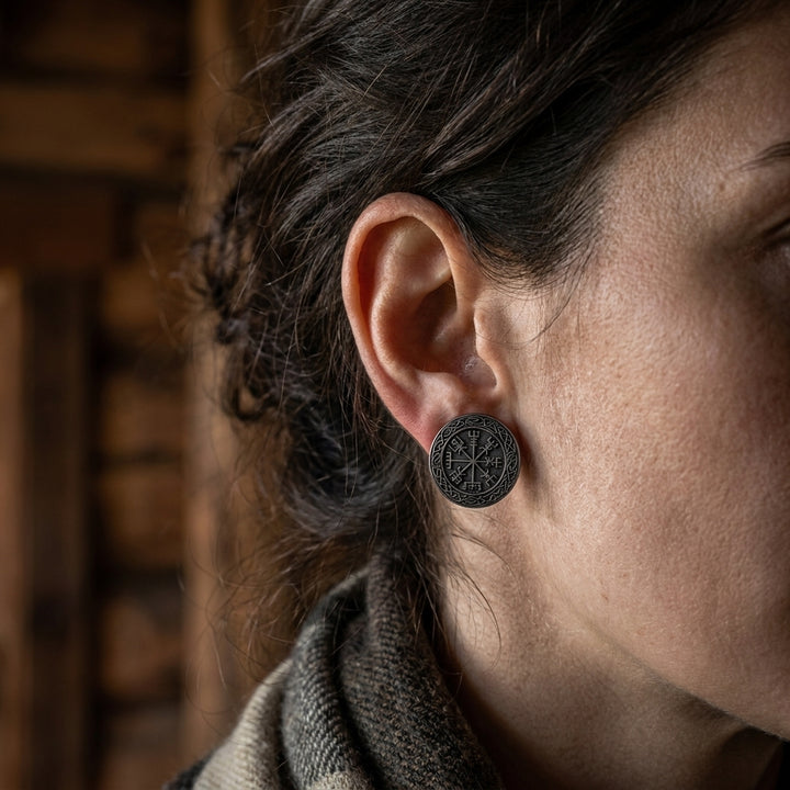 Helm of Awe Aegishjalmur Stud Earrings — worn