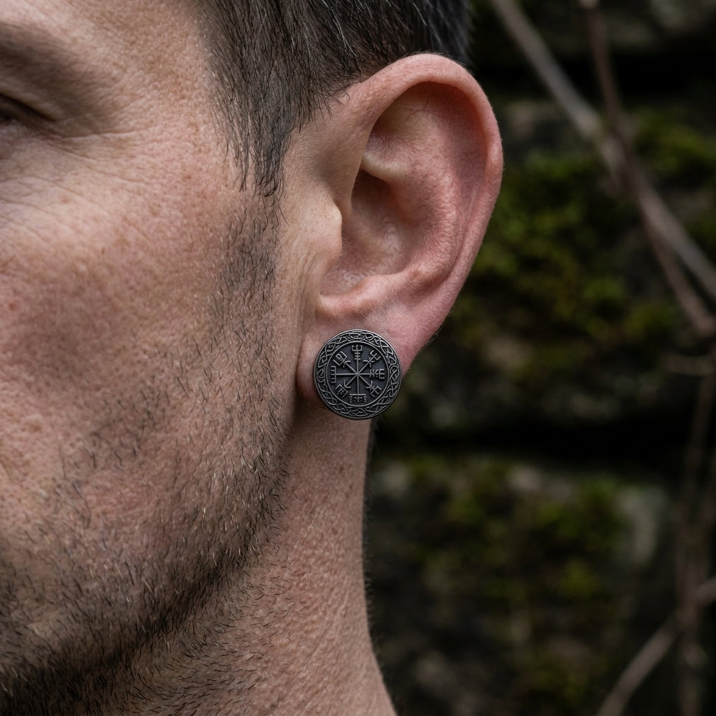 Helm of Awe Aegishjalmur Stud Earrings — worn