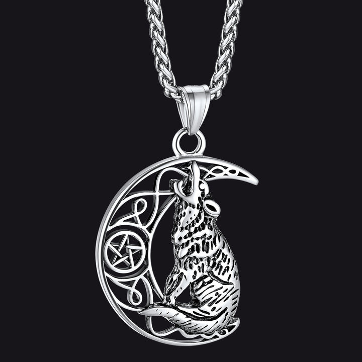 Viking Celtic Crescent Moon Wolf Necklace Jewelry for Men