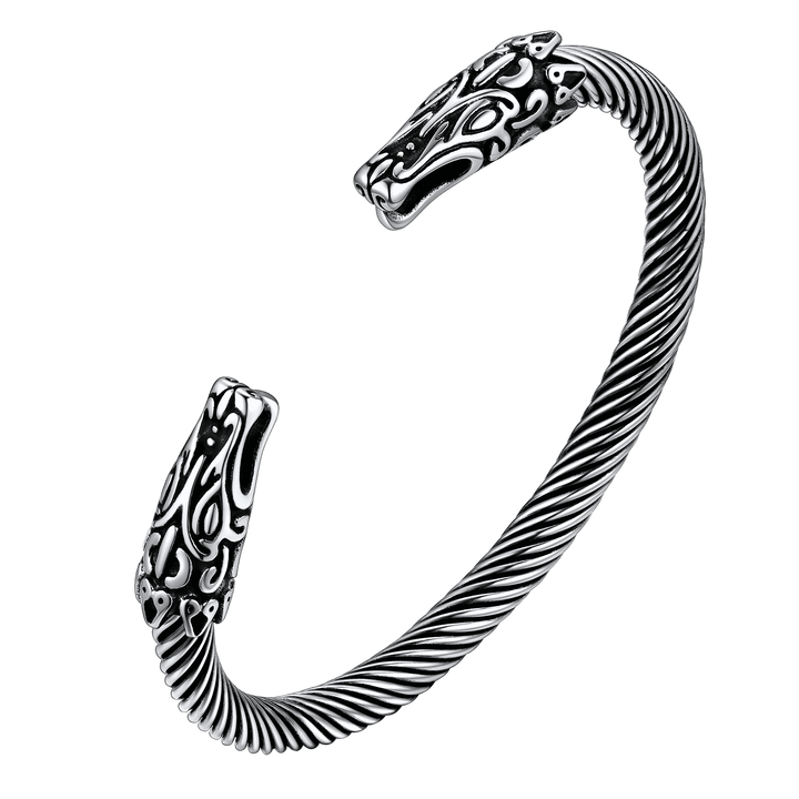 Viking Bracelet Norse Wolf Heads Cuff Bangle For Men