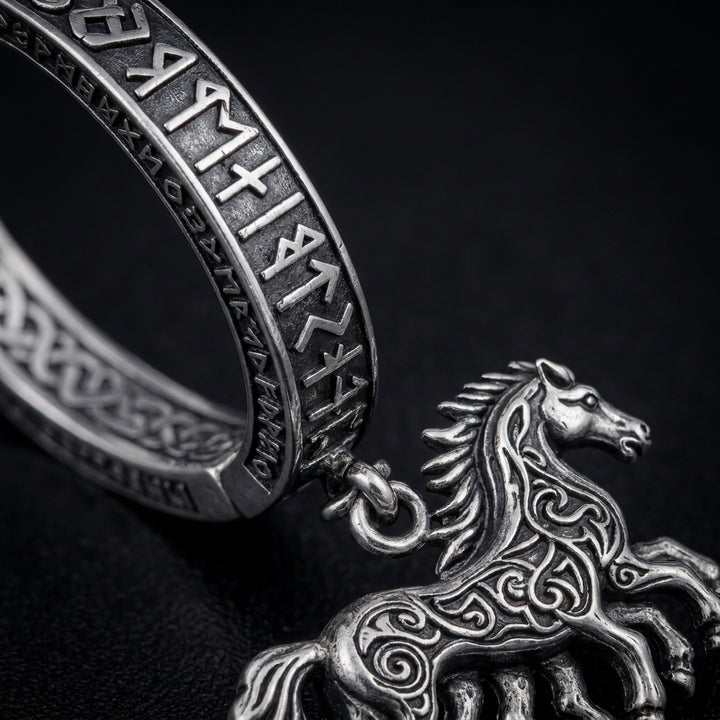Viking Sleipnir Horse Dangle Hoop Earrings — detail