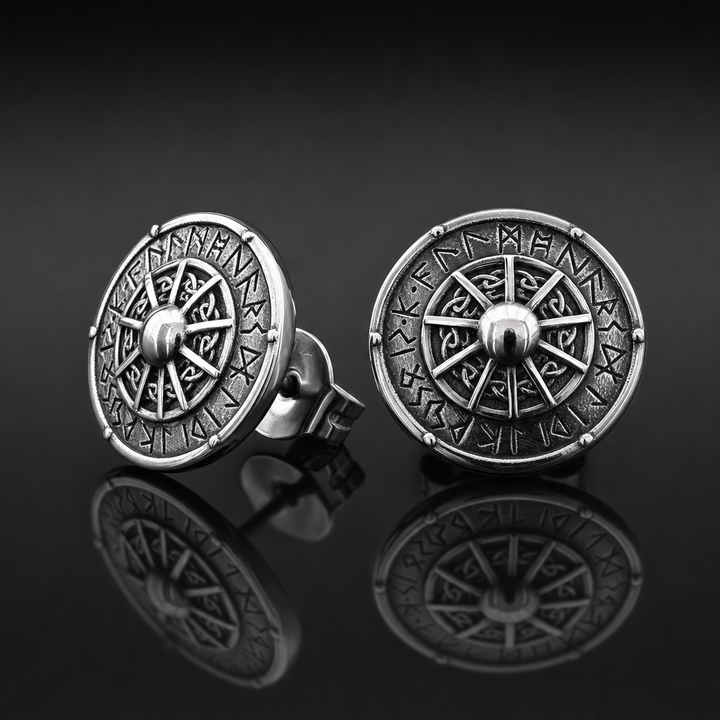 Viking Shield Stud Earrings with Runes