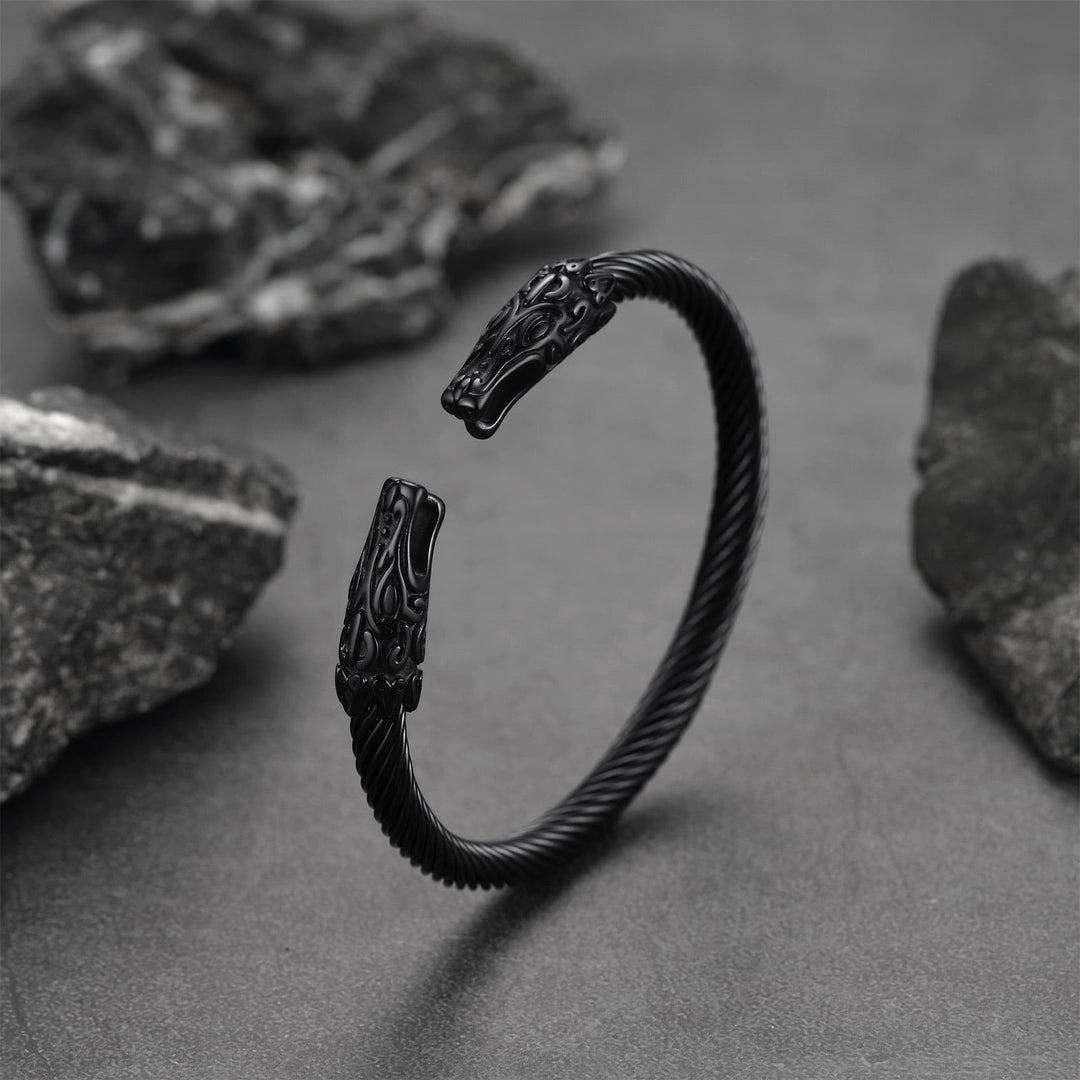 Viking Bracelet Norse Wolf Heads Cuff Bangle For Men