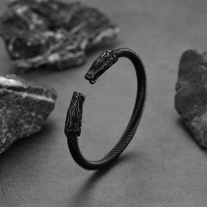 Viking Bracelet Norse Wolf Heads Cuff Bangle For Men