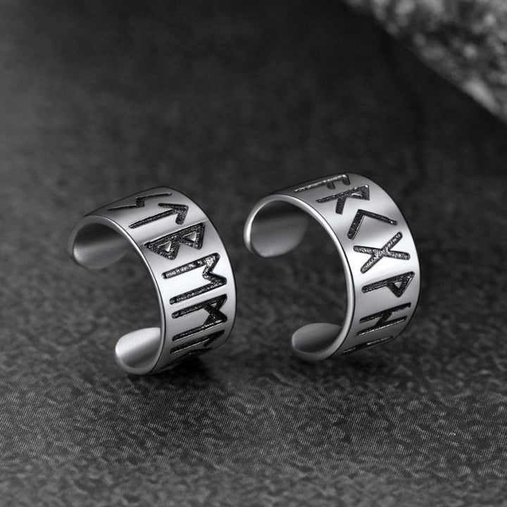 Norse Viking Runes Ear Cuff Earrings for Men in Sterling Silver
