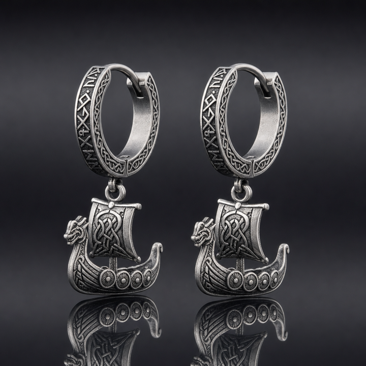 Viking Longship Drakkar Hoop Earrings