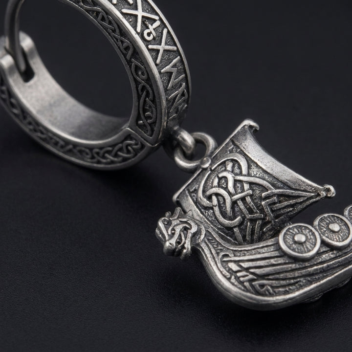 Viking Longship Drakkar Hoop Earrings — detail