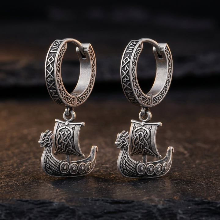 Viking Longship Drakkar Hoop Earrings — feature