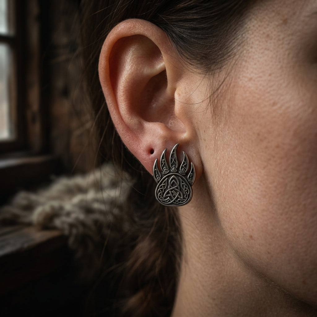 Berserker Bear Claw Stud Earrings — worn