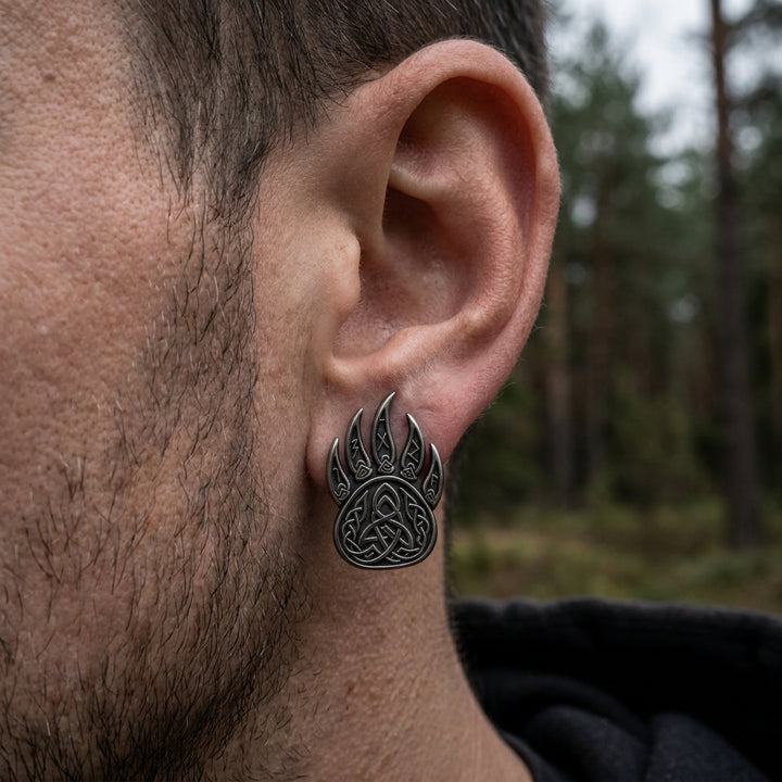 Berserker Bear Claw Stud Earrings — worn