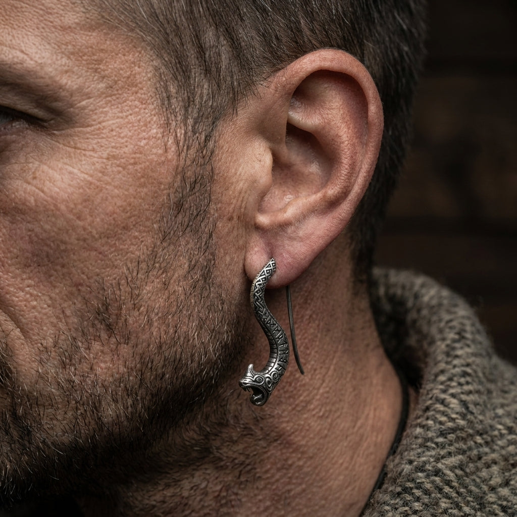 Jörmungandr Serpent Ear Climber Earrings — worn