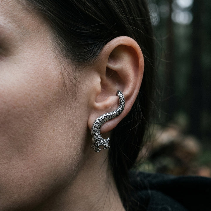 Jörmungandr Serpent Ear Climber Earrings — worn