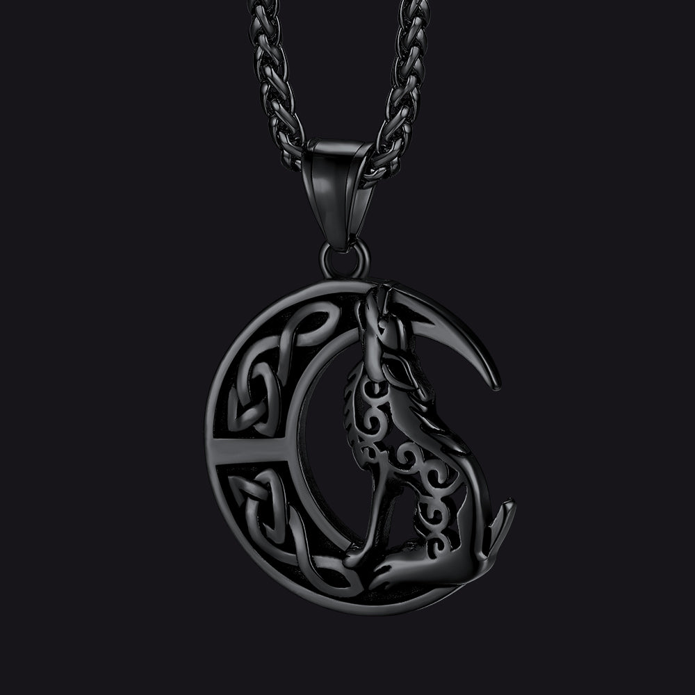 Viking Celtic Crescent Moon Wolf Necklace Pendant For Men
