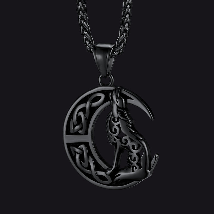 Viking Celtic Crescent Moon Wolf Necklace Pendant For Men