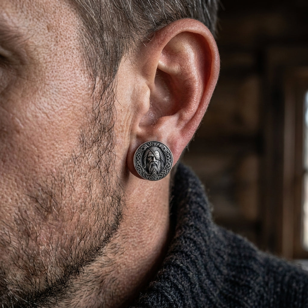 Odin Allfather Stud Earrings — worn