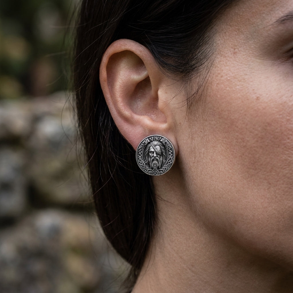 Odin Allfather Stud Earrings — worn