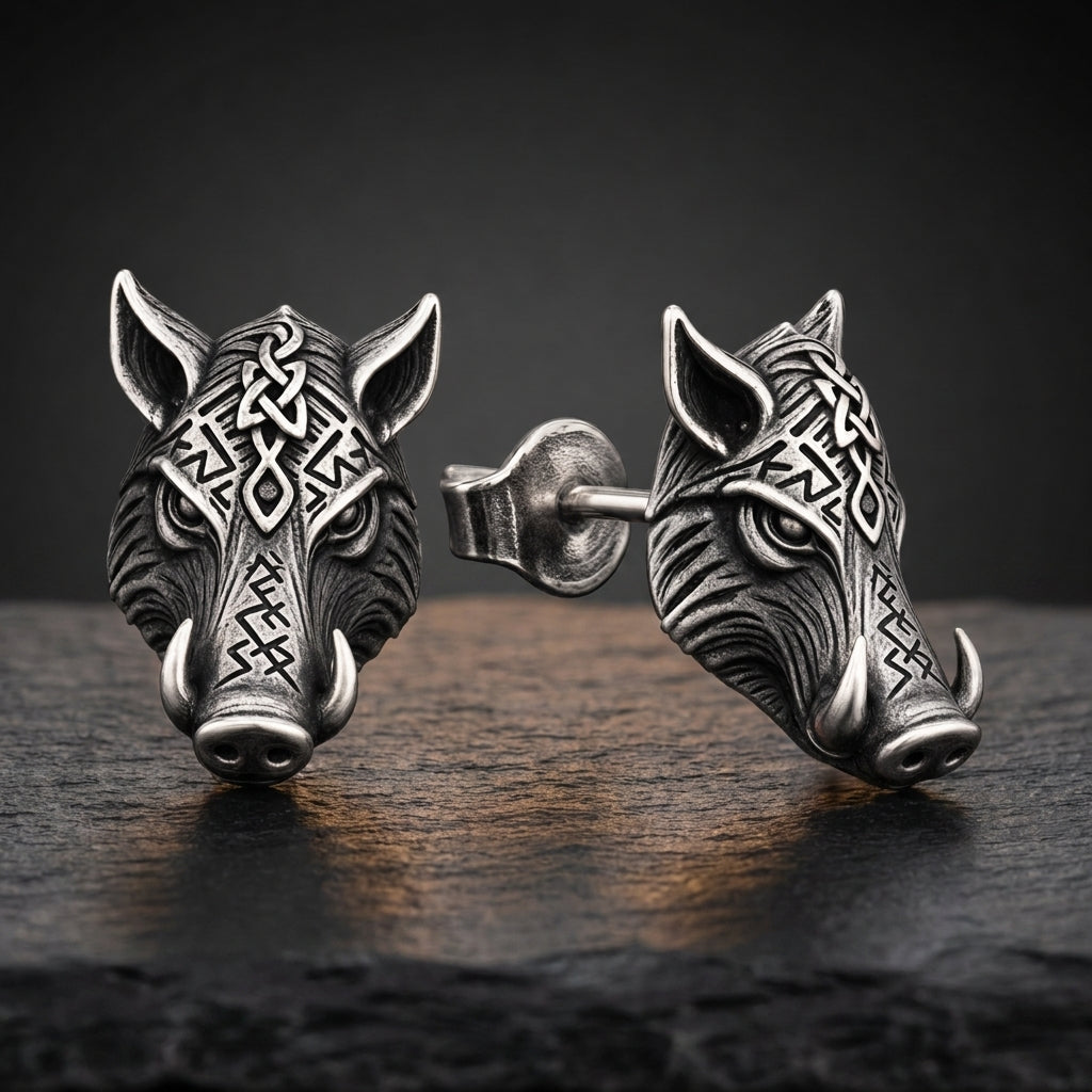 Viking Boar Gullinbursti Stud Earrings — feature