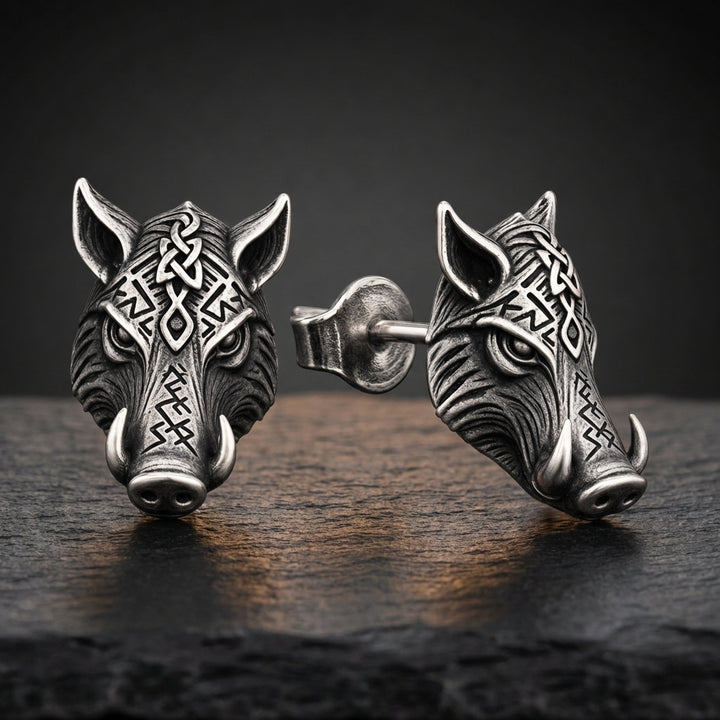 Viking Boar Gullinbursti Stud Earrings — feature