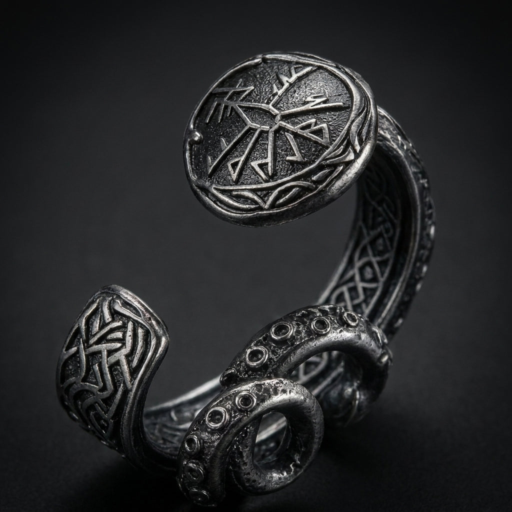 Norse Kraken Tentacle Ear Cuff Earrings — detail