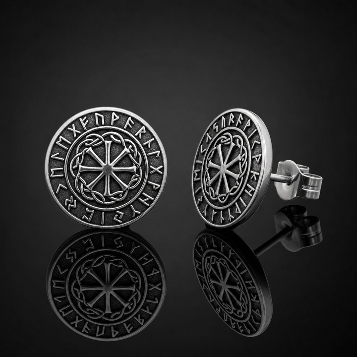 Viking Sunwheel Rune Stud Earrings
