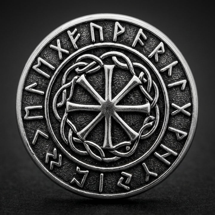 Viking Sunwheel Rune Stud Earrings — detail