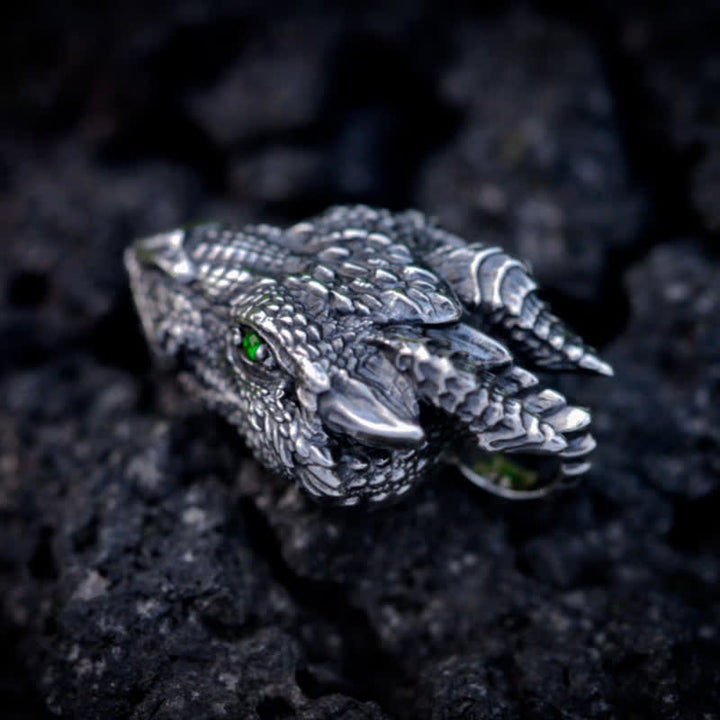 Men's Viking Green Eye Dragon Head Necklace