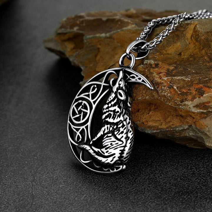 Viking Celtic Crescent Moon Wolf Necklace Jewelry for Men