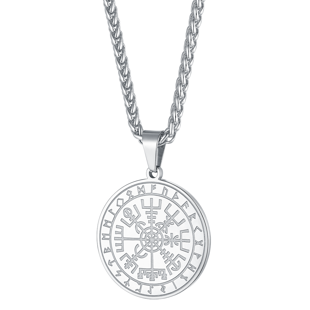 Viking Compass Coin Vegvisir Necklace With Rune