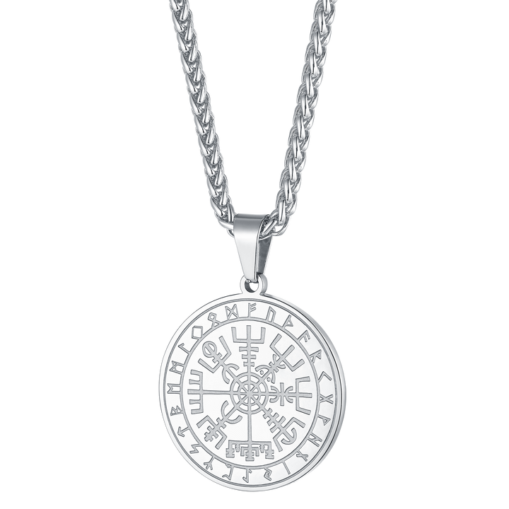 Viking Compass Coin Vegvisir Necklace With Rune