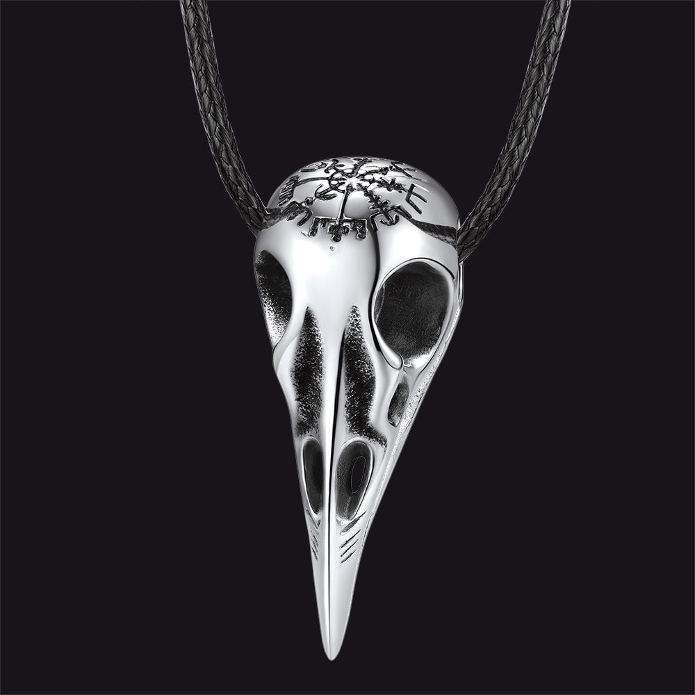 Raven Skull Necklace With Viking Compass for Men