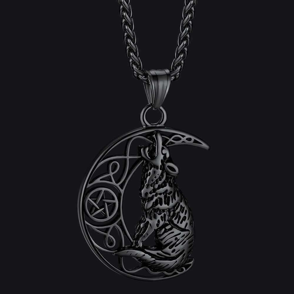 Viking Celtic Crescent Moon Wolf Necklace Jewelry for Men